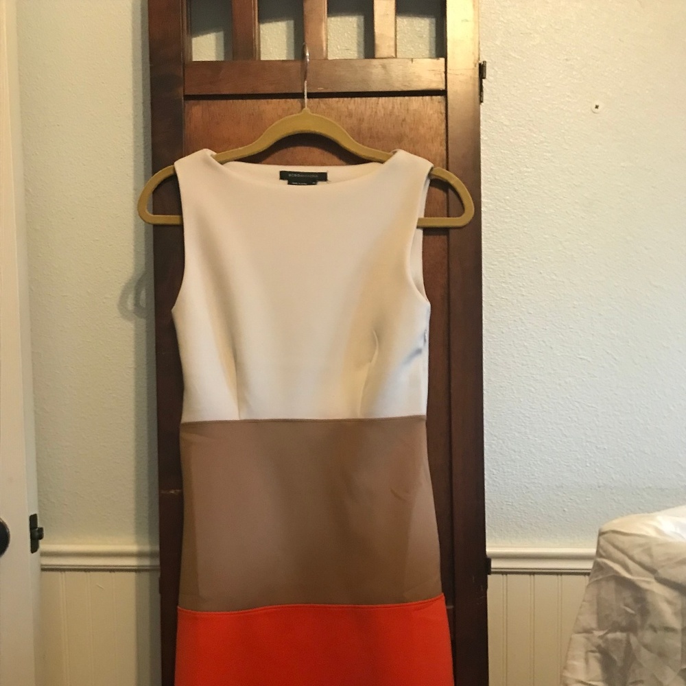 BCBG Dress White, Tan & Orange XS Stretchy